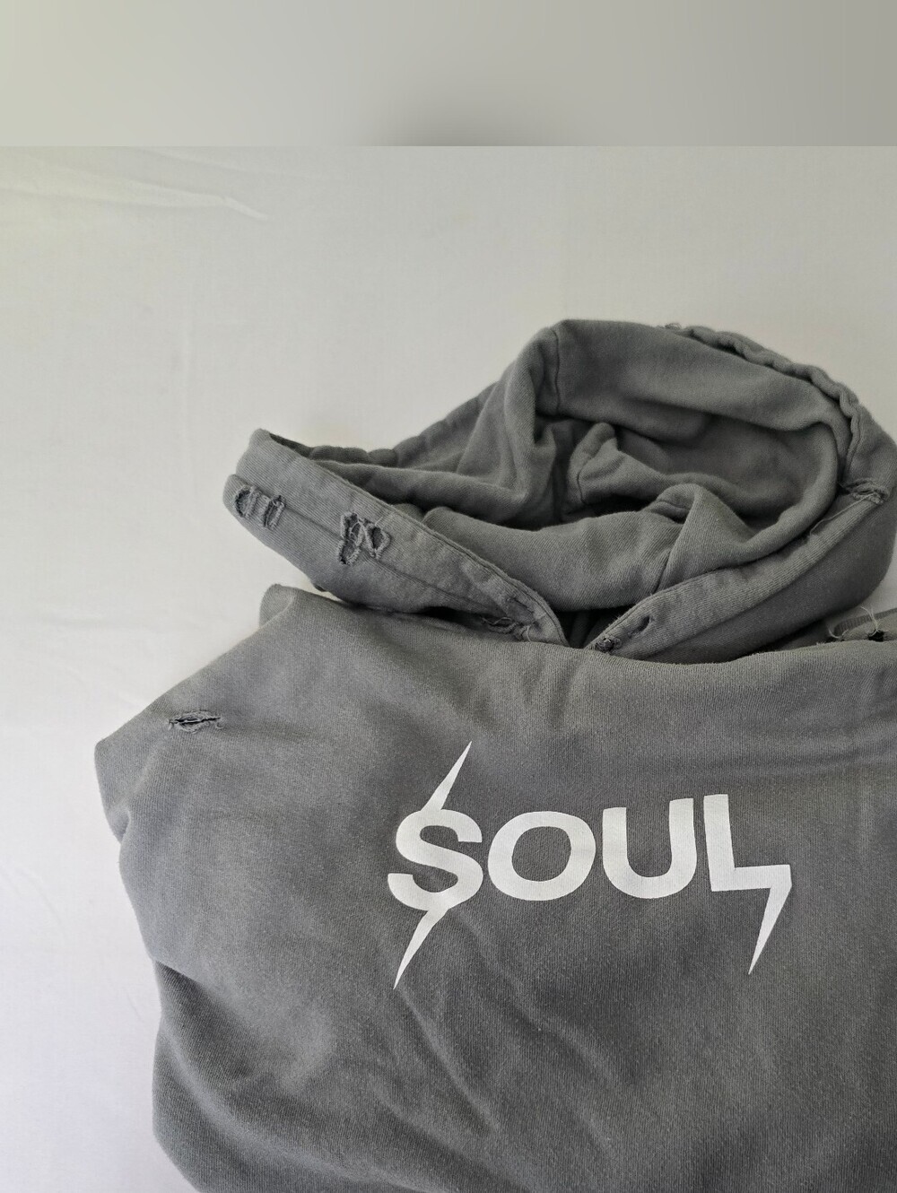soulcycle Gray Hoodie with White Logo Distressed Oversized Size Medium
